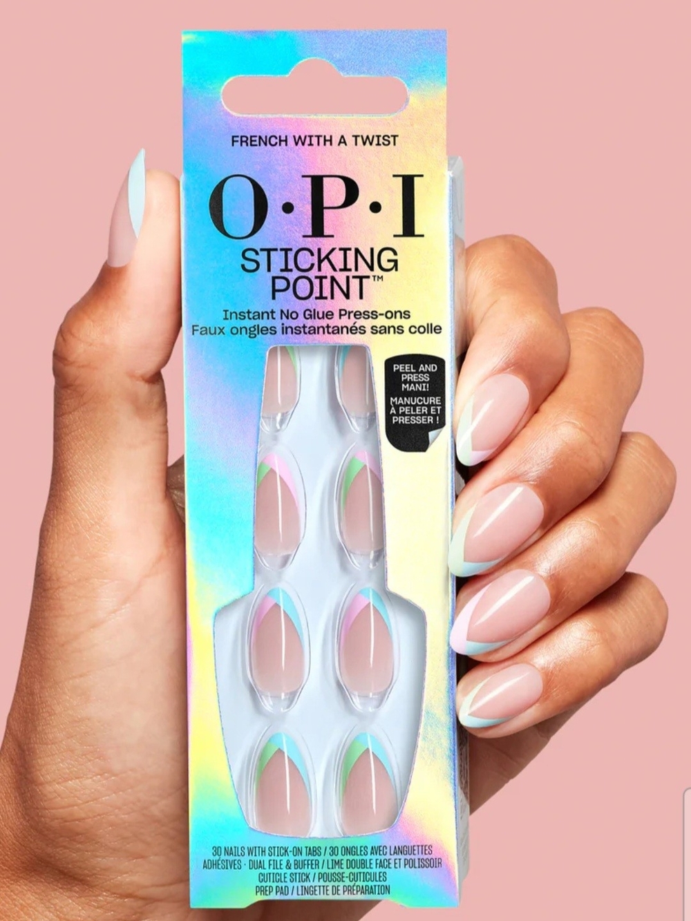 NWT OPI Sticking Point Instant No Glue Press-On Nails - FRENCH WITH A TWIST